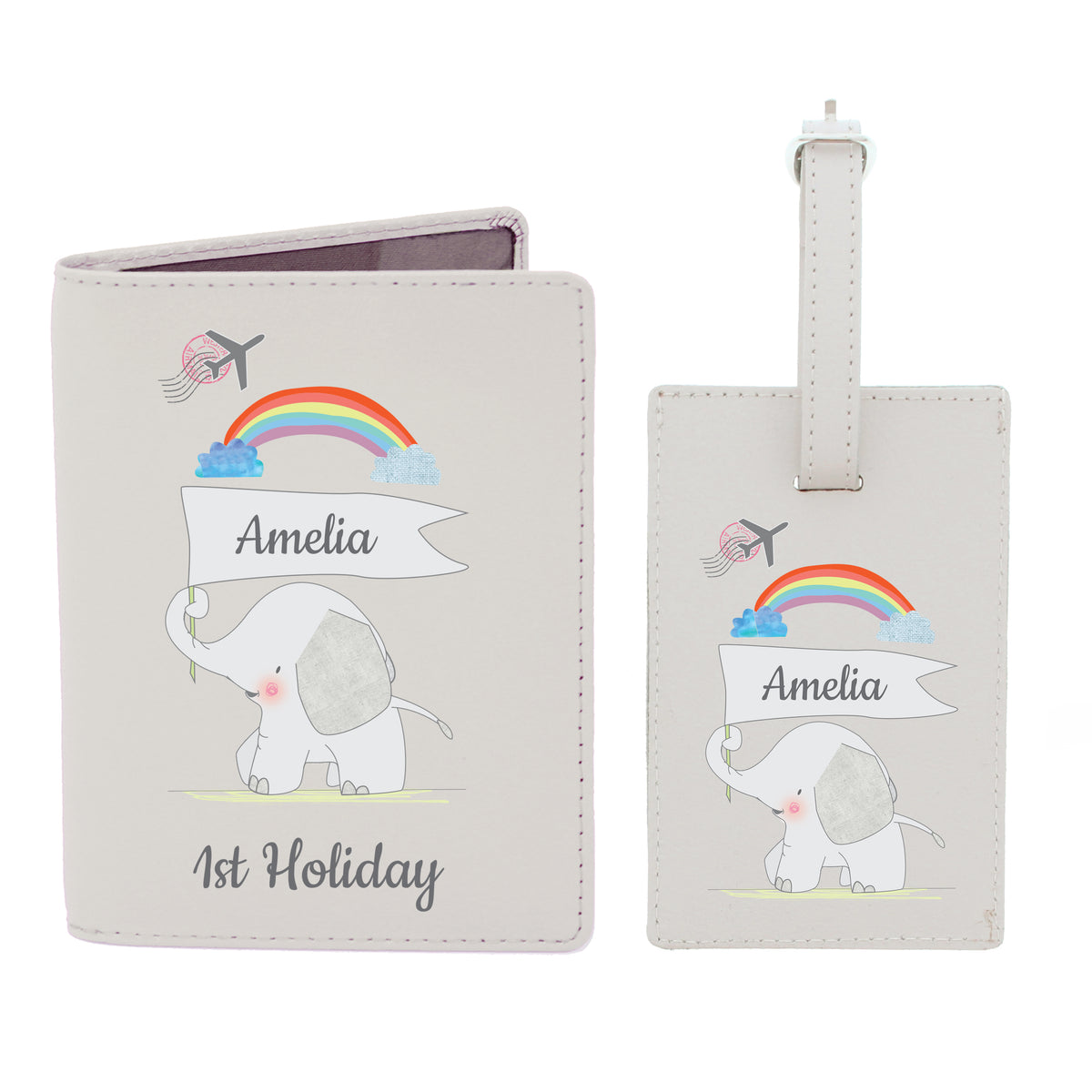 Personalised My 1st Cream Leather Passport Holder & Luggage Tag Set