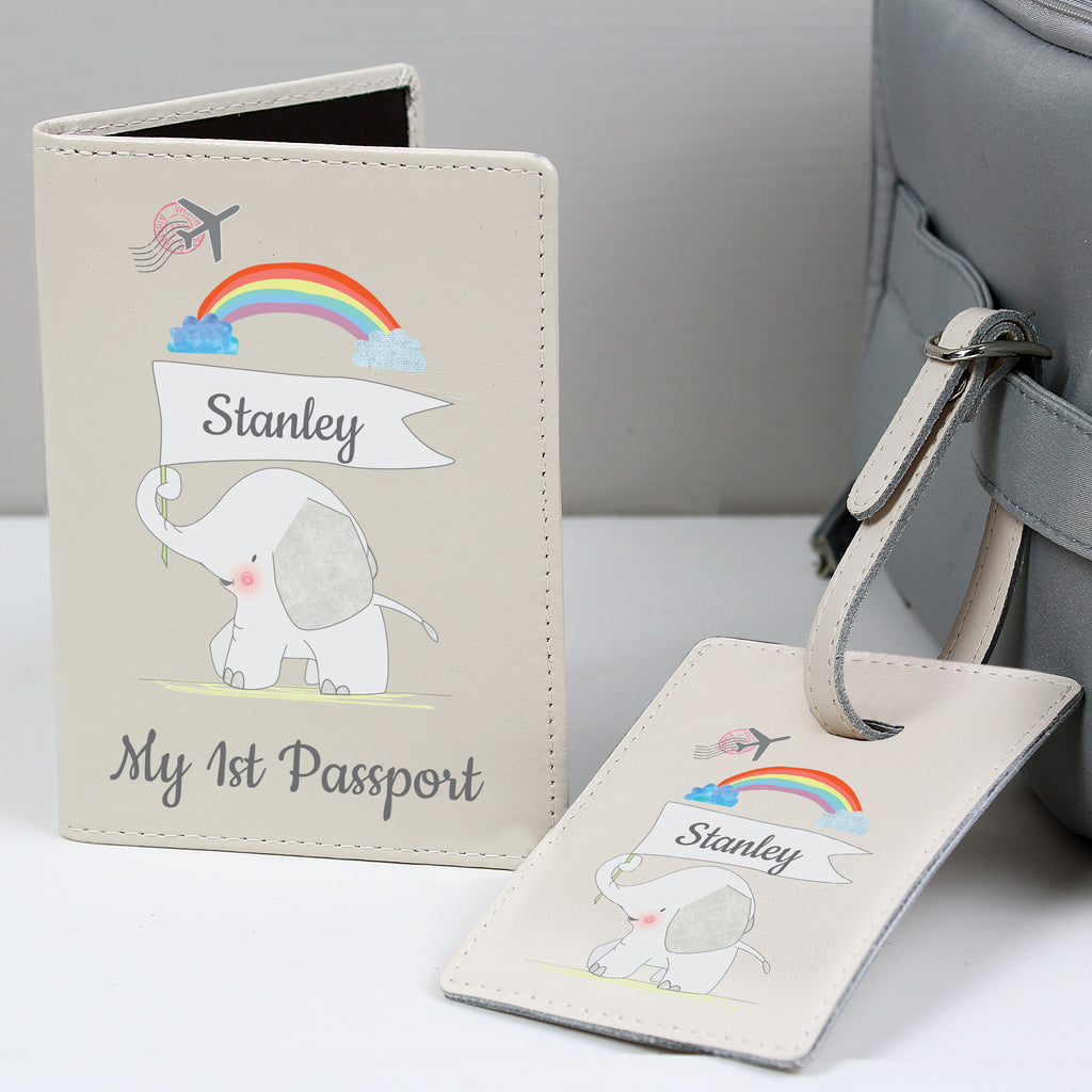 Personalised My 1st Cream Leather Passport Holder & Luggage Tag Set