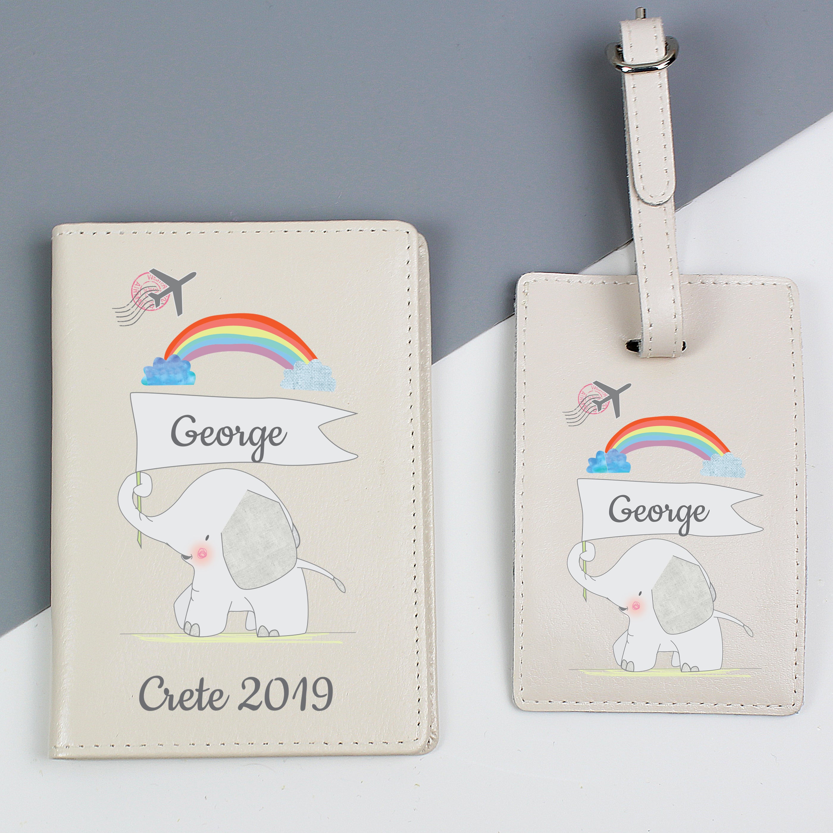 Personalised My 1st Cream Leather Passport Holder & Luggage Tag Set