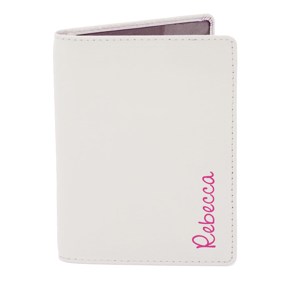 Personalised Pink Name Cream Leather Passport Holder