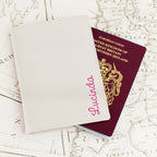 Personalised Pink Name Cream Leather Passport Holder