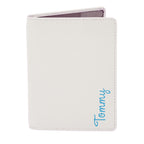 Personalised Blue Name Cream Leather Passport Holder