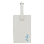 Personalised Blue Name Cream Leather Luggage Tag