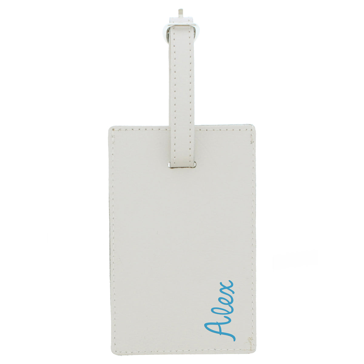Personalised Blue Name Cream Leather Luggage Tag