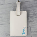 Personalised Blue Name Cream Leather Luggage Tag