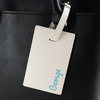 Personalised Blue Name Cream Leather Luggage Tag