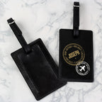 Personalised Stamped Black Leather Luggage Tag