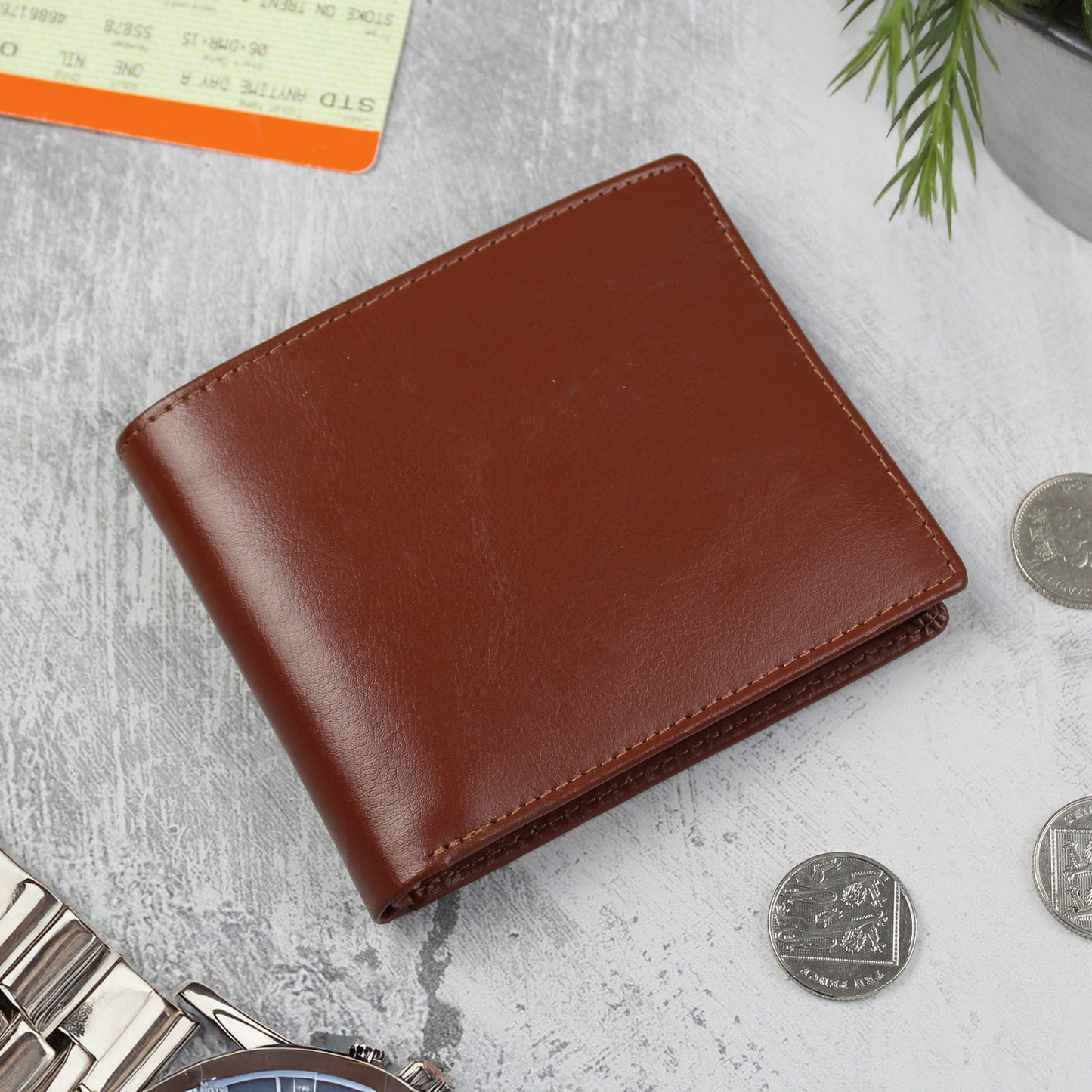 Personalised Free Text Tan Leather Wallet