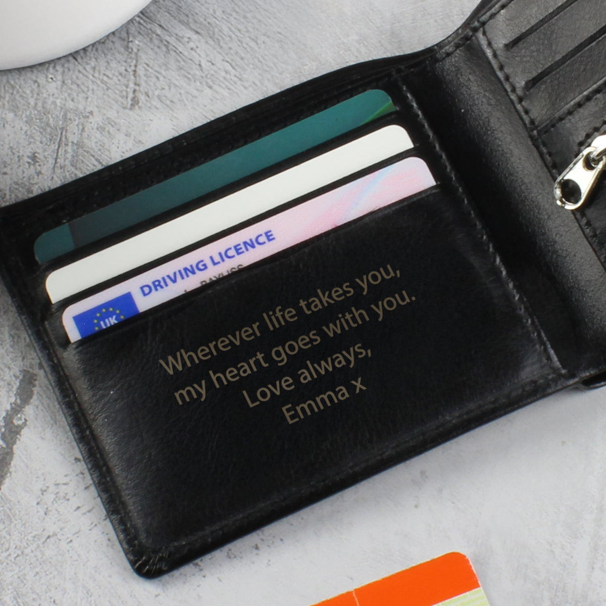 Personalised Free Text Black Leather Wallet
