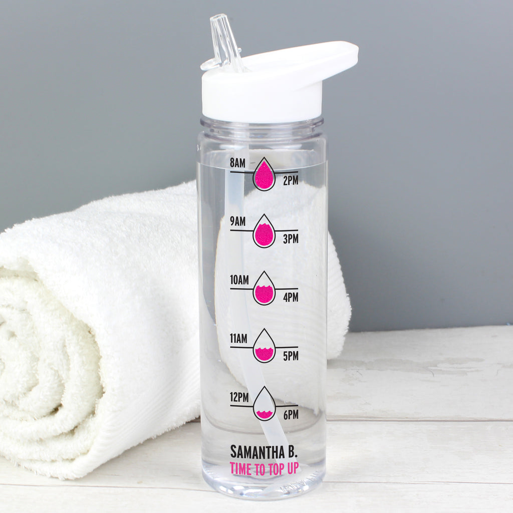 Personalised Pink Hydration Tracker Water Bottle