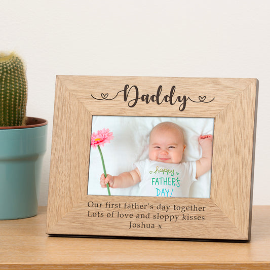 Personalised oak veneer Daddy wooden picture frame