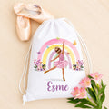 Rainbow ballerina personalised drawstring bag