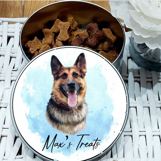 Personalised dog treat tin, German Shepherd treat tin, German Shepherd treat tin, gift for German Shepherd owner