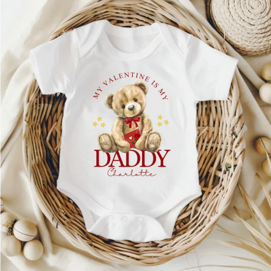 My Valentine is my Mummy/My Valentine is my Daddy,  Valentine teddy bear baby vest