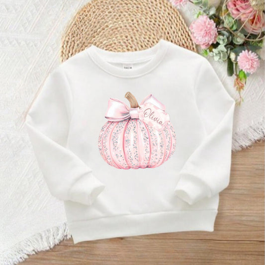 Personalised toddler's/child's Halloween pink glitter pumpkin sweatshirt