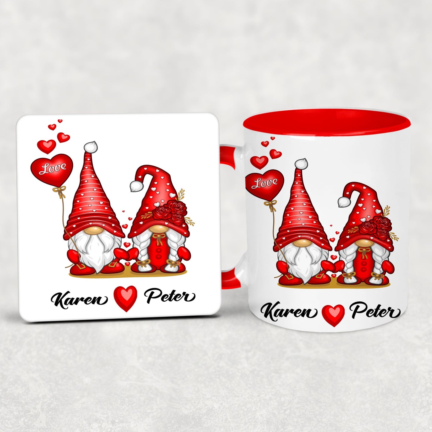 Personalised Valentines mug, personalised Valentines' Day gift, Love Gonk mug and coaster giftset