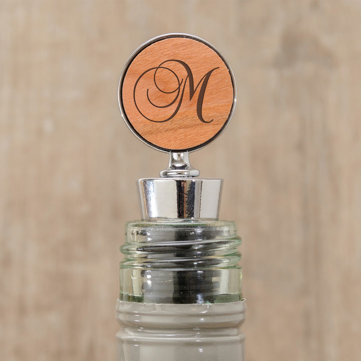 Script Initial Bottle Stopper - Cherrywood