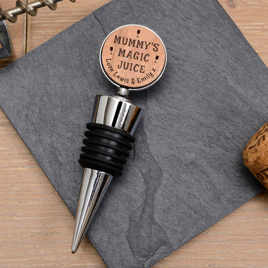 Magic Juice Cherrywood Bottle Stopper – Funny Gift for Wine Lovers