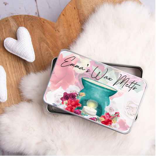 Personalised wax melt storage tin - choice of 2 designs