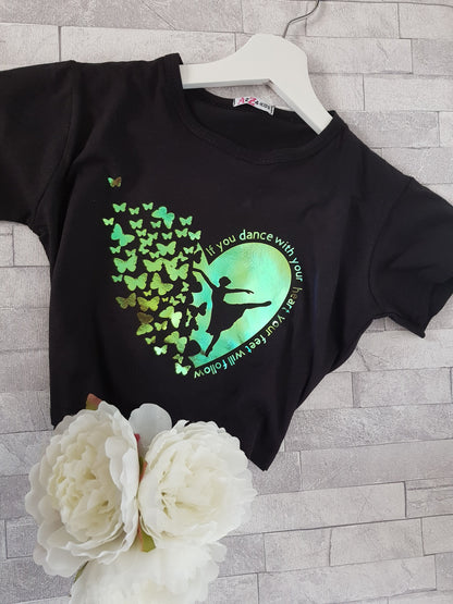 Ballerina T-Shirt: Color-Changing Vinyl, Heart & Butterfly Design
