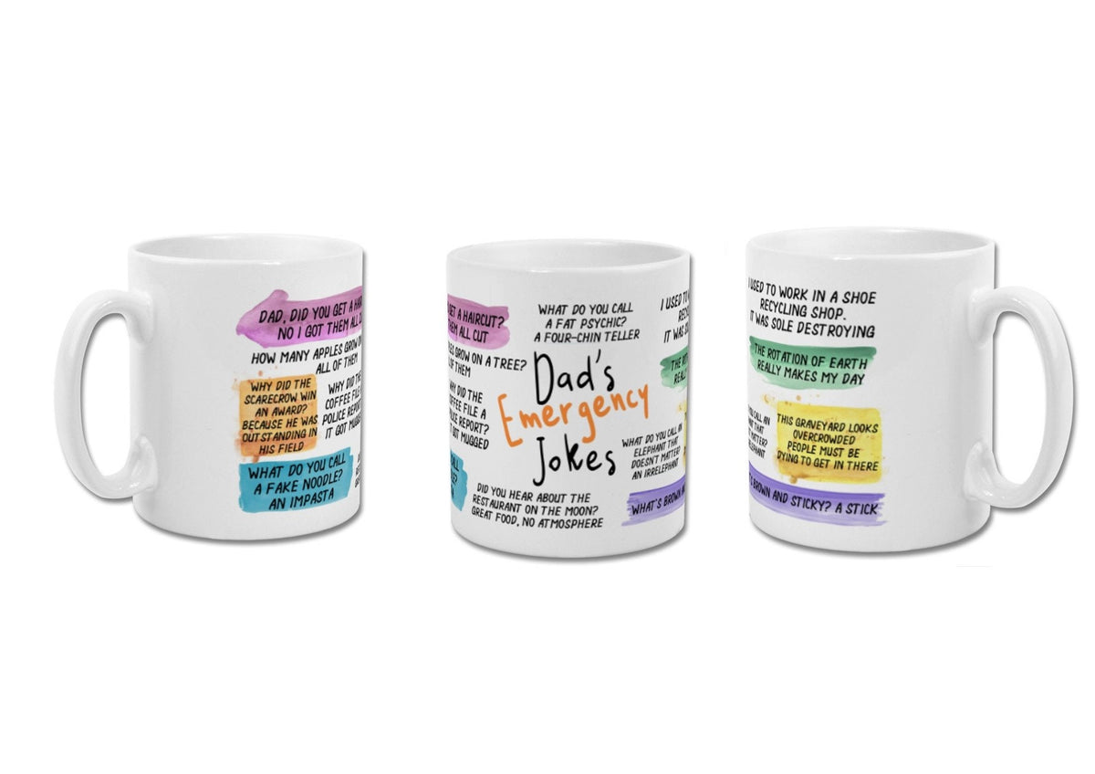 Personalised mug, Emergency Dad Jokes mug, funny mug, humorous mug, Dad jokes, Father's Day gift, Dad gift, gift for a man
