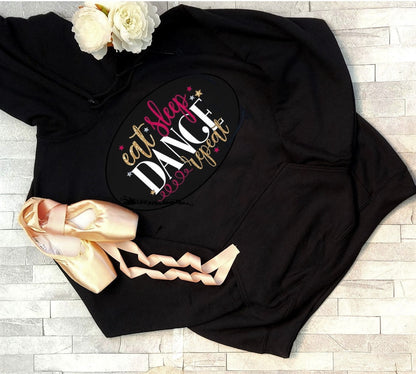 Personalised Black Eat Sleep Dance Repeat Hoodie – Premium Cotton Unisex Dance Sweatshirt, Gift for Dancers, Street Dance Hoodie