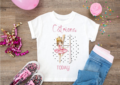 personalised Ballerina Birthday T-Shirt: Girls Cotton Dance Tee