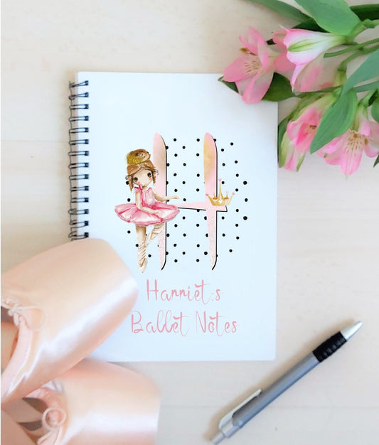 Personalised ballet notebook, cute ballerina, ballerina notebook, A5 notebook, Dance gift, ballet present, daughter, personalised gift