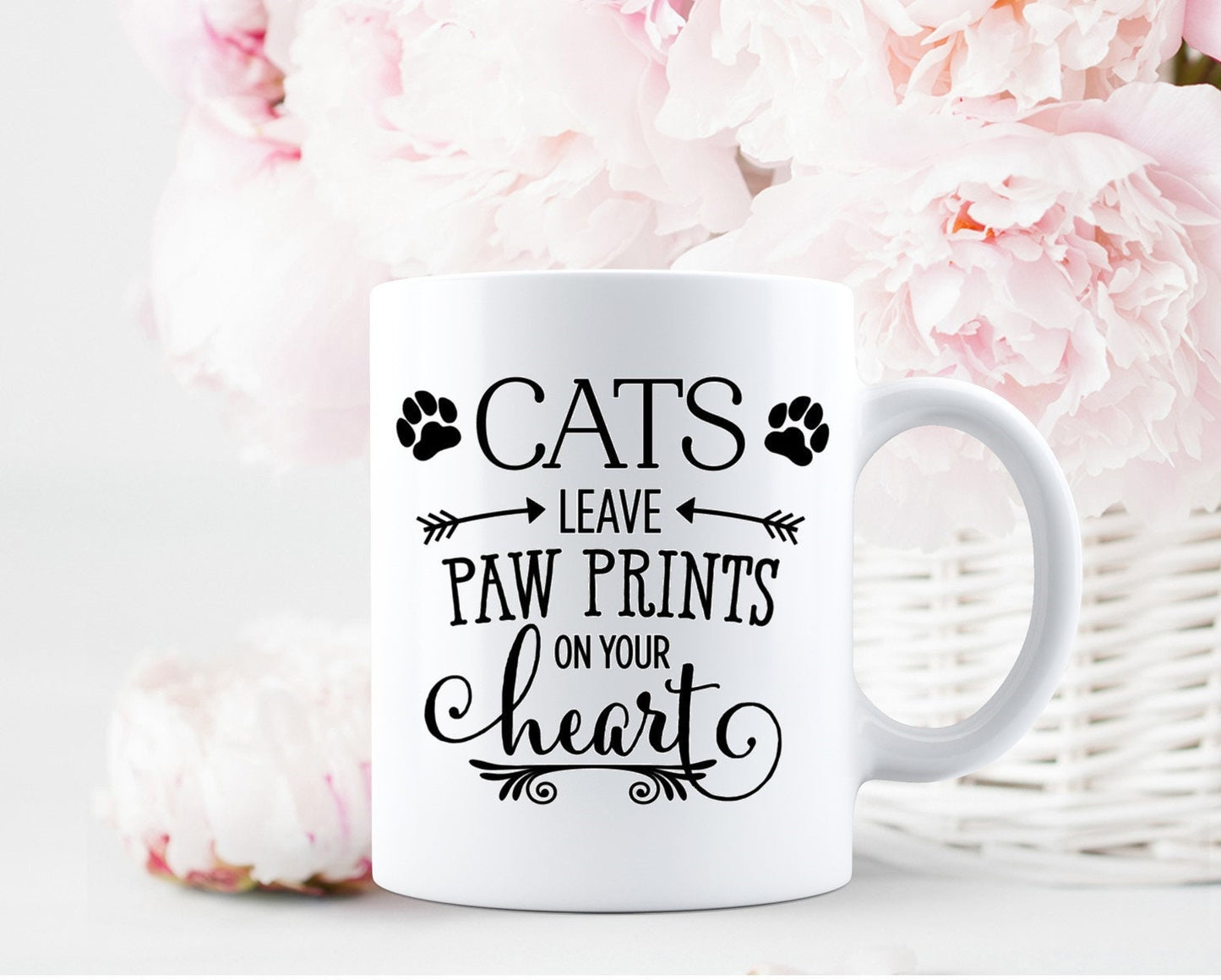 Personalised cat memorial photo mug, Cats leave pawprints on your heart memorial mug with photo and text