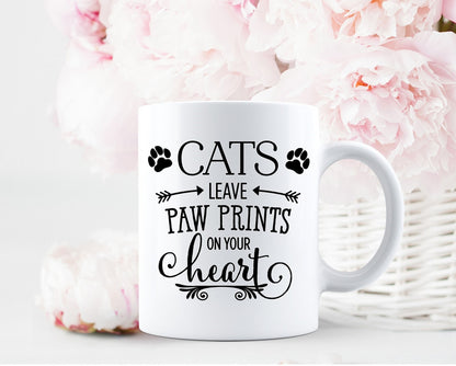 Personalised cat memorial photo mug, Cats leave pawprints on your heart memorial mug with photo and text