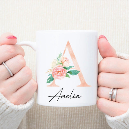 Personalised mug, Personalised monogram mug, rose gold alphabet mug, rose gold mug, personalised initial mug