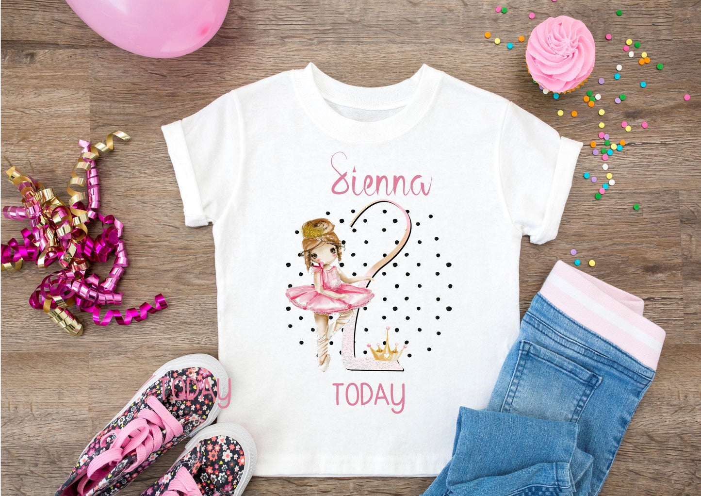 personalised Ballerina Birthday T-Shirt: Girls Cotton Dance Tee