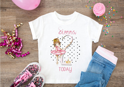 personalised Ballerina Birthday T-Shirt: Girls Cotton Dance Tee
