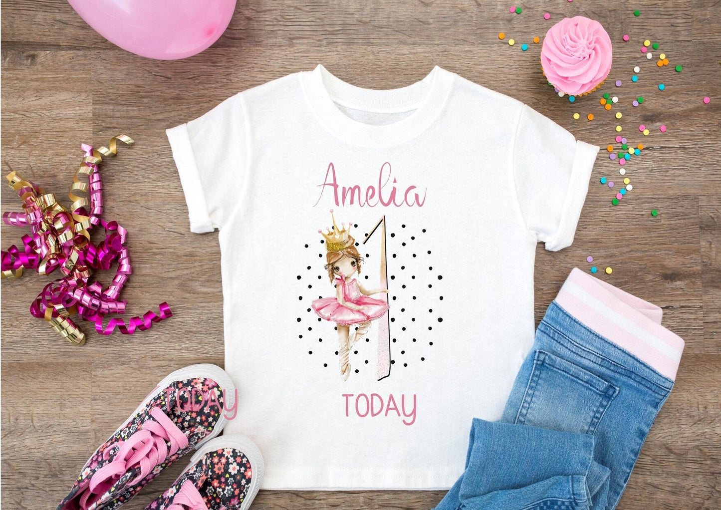 personalised Ballerina Birthday T-Shirt: Girls Cotton Dance Tee