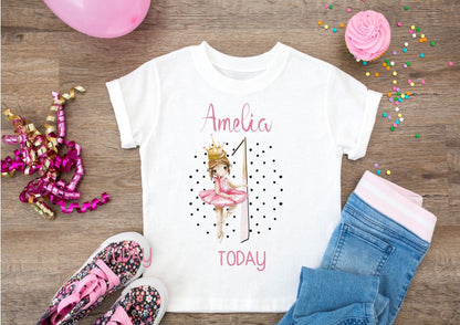 personalised Ballerina Birthday T-Shirt: Girls Cotton Dance Tee