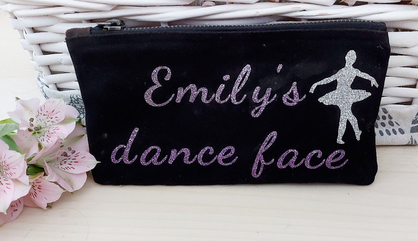 Personalised Dance Makeup Bag: Ballerina Gift, Cotton Cosmetic Pouch