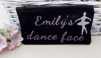 Personalised Dance Makeup Bag: Ballerina Gift, Cotton Cosmetic Pouch