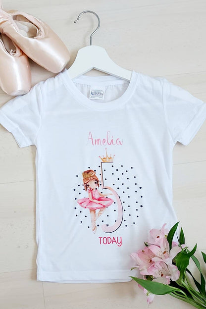 personalised Ballerina Birthday T-Shirt: Girls Cotton Dance Tee