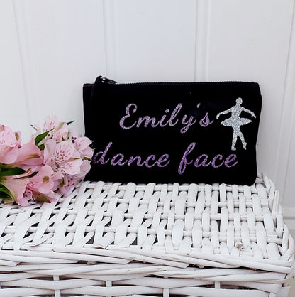 Personalised Dance Makeup Bag: Ballerina Gift, Cotton Cosmetic Pouch