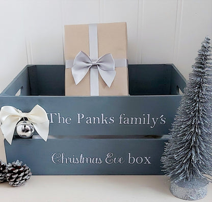 personalised Grey Christmas Eve Crate: Family Keepsake Box