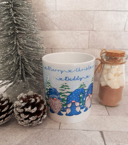 Christmas Gnome Personalised Mug: Blue Holiday Gonk Gift