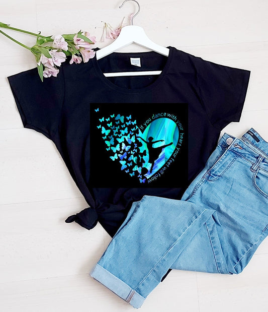 Ballerina T-Shirt: Color-Changing Vinyl, Heart & Butterfly Design