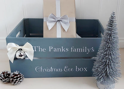 personalised Grey Christmas Eve Crate: Family Keepsake Box