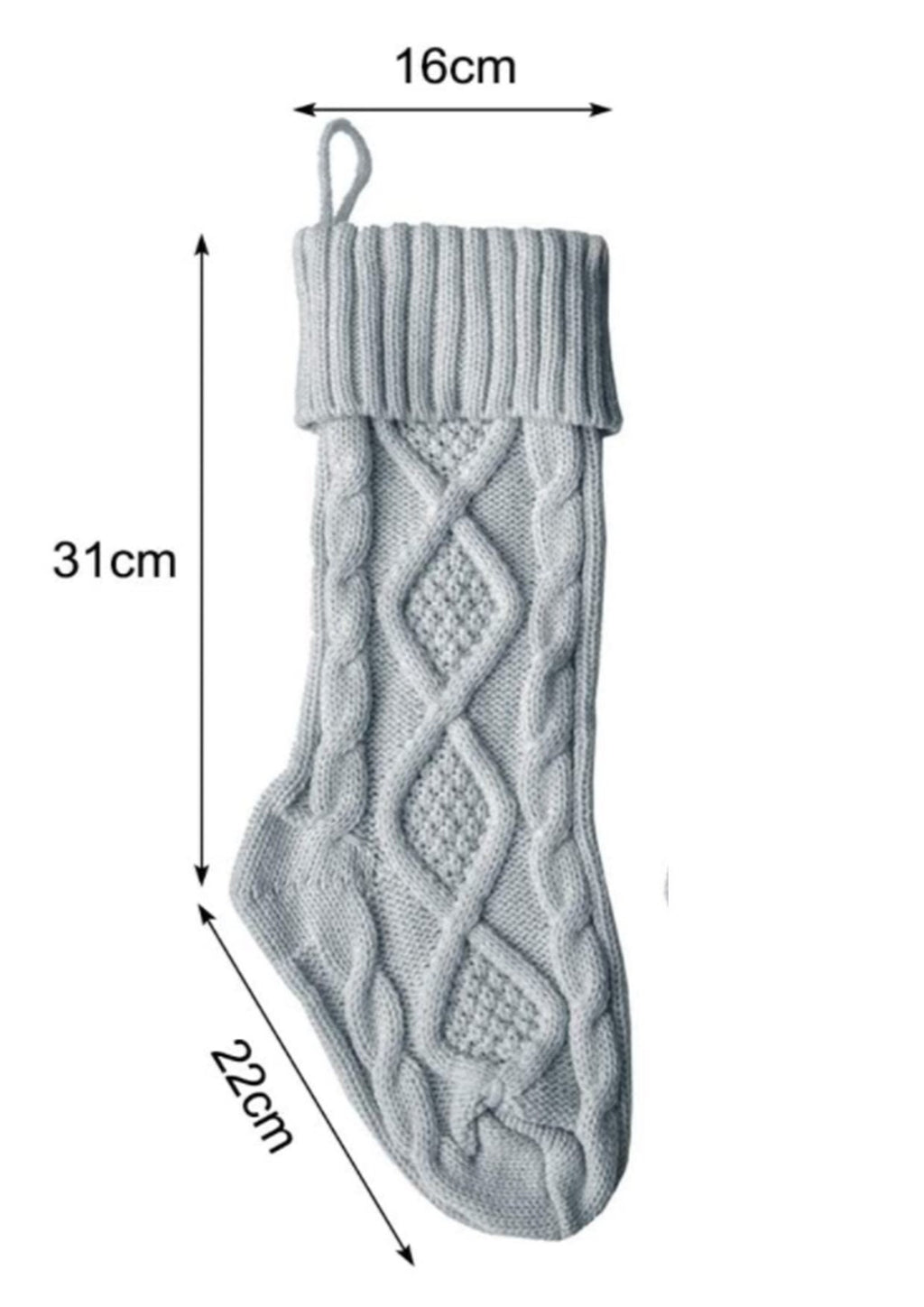 personalised Knit Christmas Stocking: Silver Grey Wool, Leather Tag