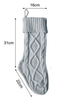 personalised Knit Christmas Stocking: Silver Grey Wool, Leather Tag