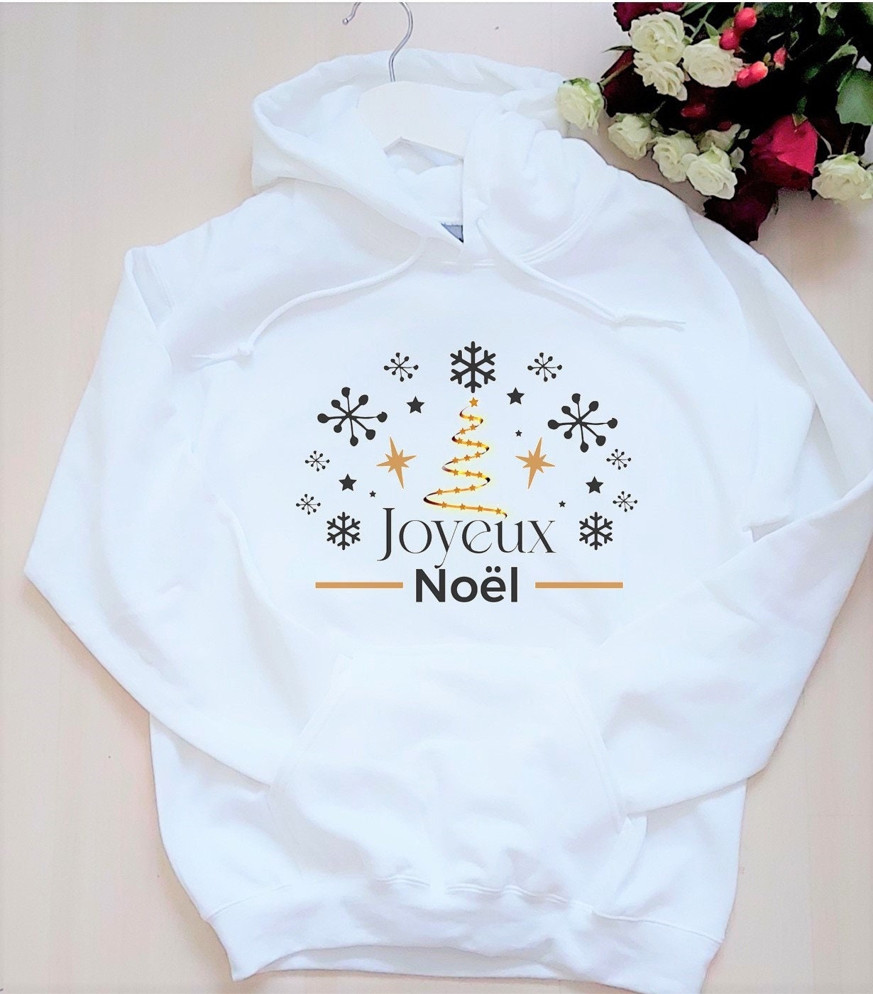 Joyeux Noel ladies' white Christmas hoodie