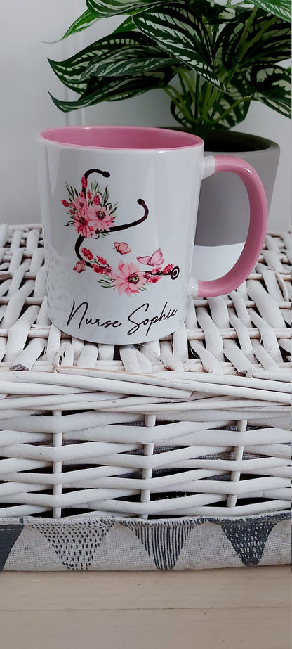 Personalised Floral Stethoscope Mug - Nurse, Doctor, Midwife Gift