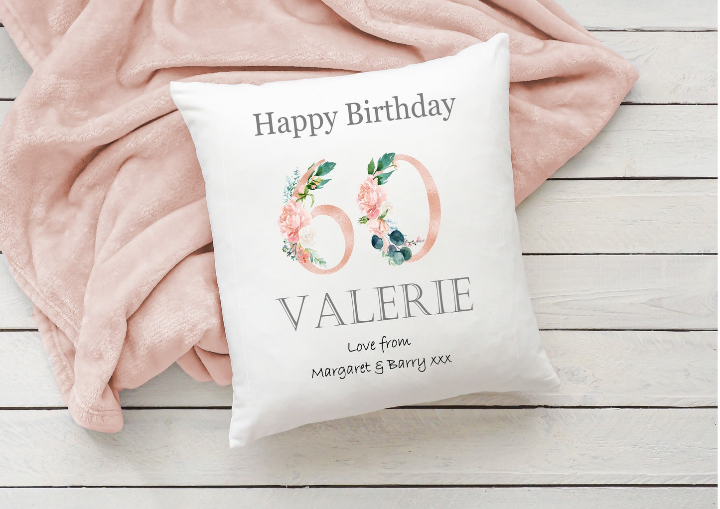 Personalised Floral 60th Birthday Cushion: Monogram Initial Gift