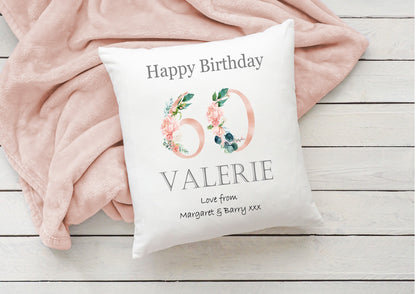 Personalised Floral 60th Birthday Cushion: Monogram Initial Gift