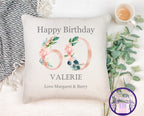 Personalised Floral 60th Birthday Cushion: Monogram Initial Gift